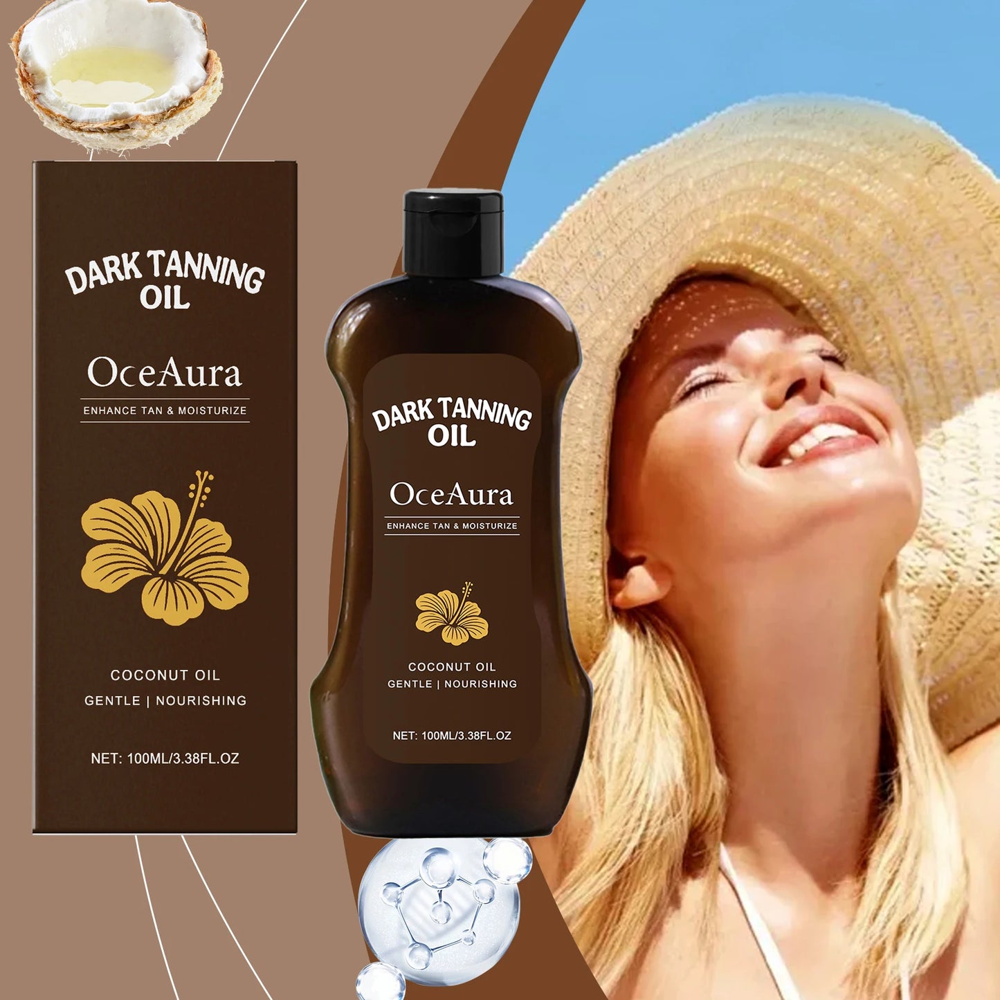 OceAura Coconut Tanning Oil – Deep Bronze Glow, 100ml