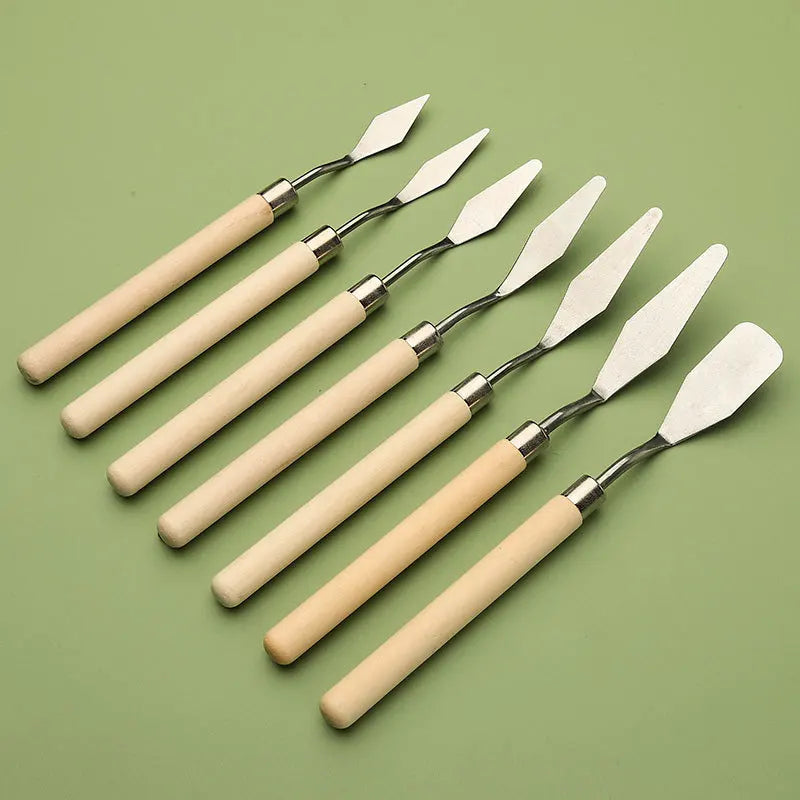 Painting Stainless Steel Spatula Oil Paint Wood Handle Flexible