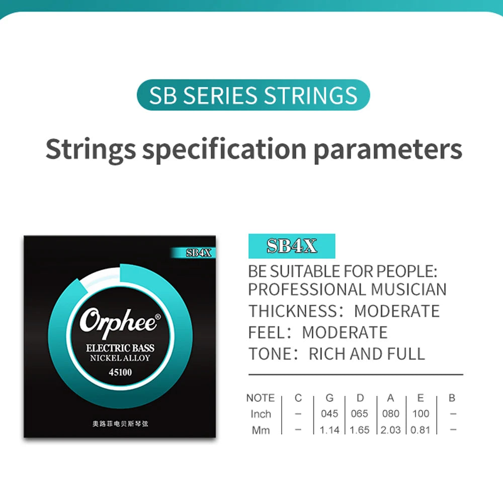Orphee Electric Bass SB Hexagonal Core Nickel Alloy Wound 4 String 5