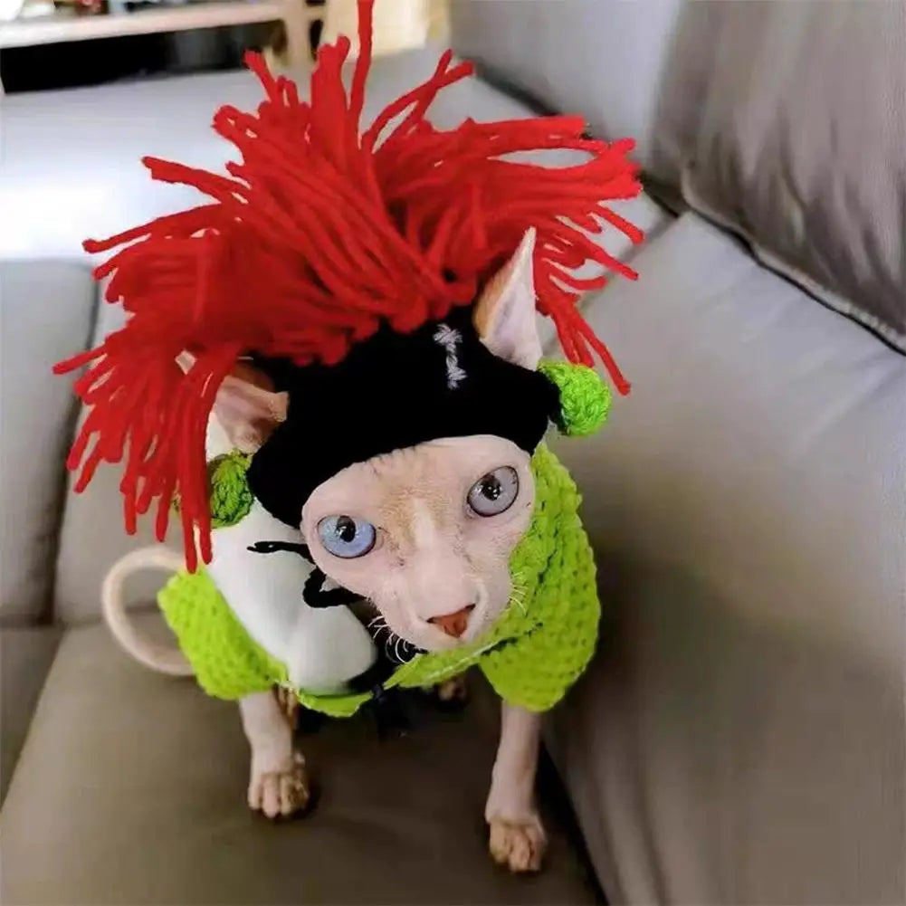 Funny Pet Hat Sphynx Devon Rex Cat Dog Headwear Punk Reggae Rock Style Cosplay Costume Decoration Accessory Peaceful Pleasures Health and Wellness