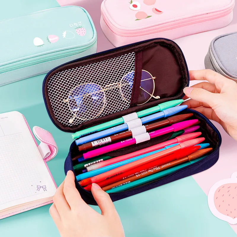 School Pencil Cases Large Capacity Fruit Pencil Bag Organizer Korean Pouch for Boys Girls Kawaii Stationery Office Supplies Peaceful Pleasures Health and Wellness