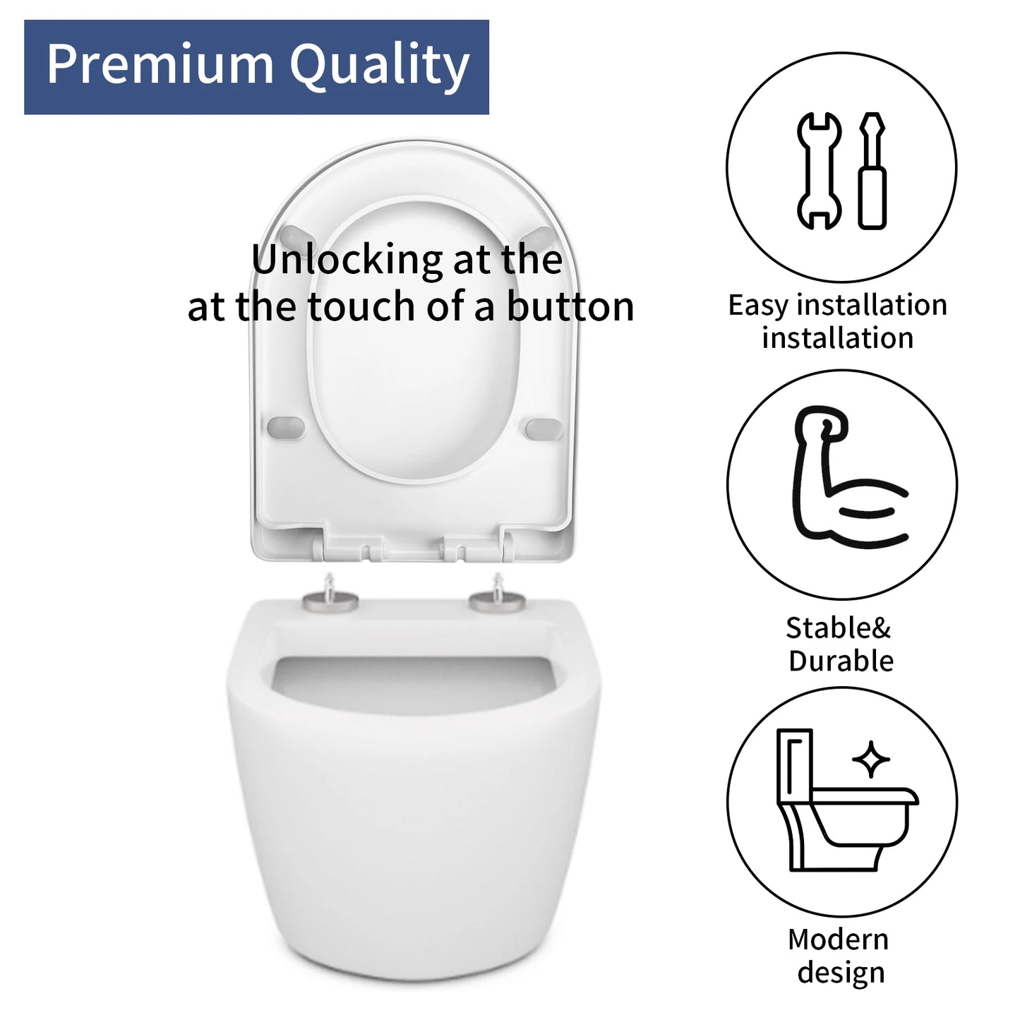 White Toilet Seat Soft Close Soft Close PP Toilet Seat Bottom and Top Fixing Quick Release for Easy Clean Sturdy Anti-Bacterial Peaceful Pleasures Health and Wellness