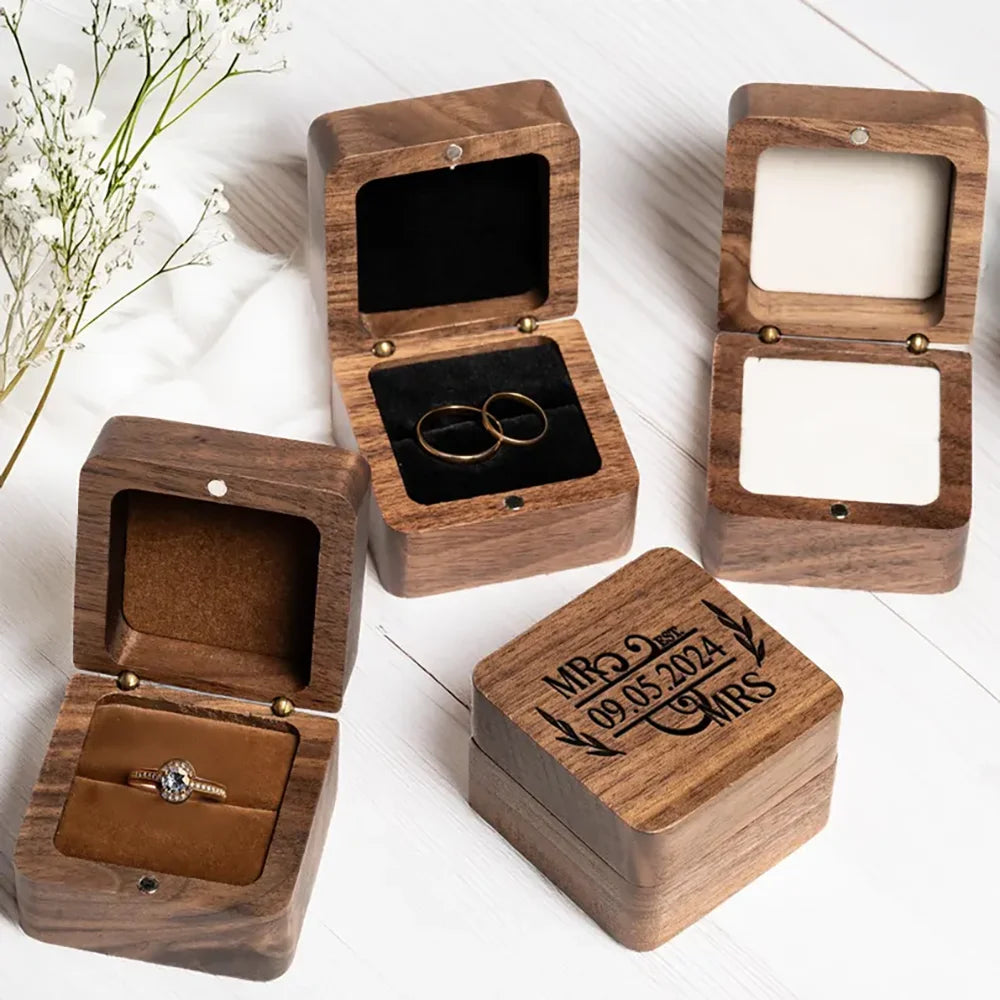 Personalized Engraved Wooden Wedding Ring Box | Proposal Gift Wooden Ring Box Peaceful Pleasures Health and Wellness