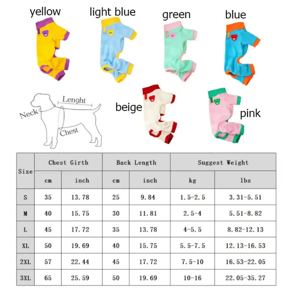 Bear Pattern Plush Dog Jumpsuit | Warm 4-Leg Pet Pajamas