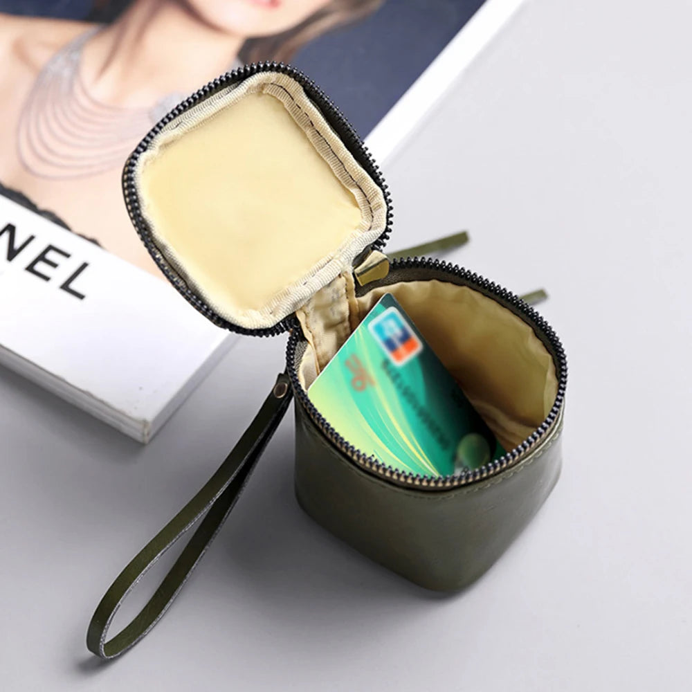 Leather Square Storage Bag Portable Hanging Zero Wallet Mini Makeup Bag Coin Holder Headphone Organizer Travel Essential Peaceful Pleasures Health and Wellness
