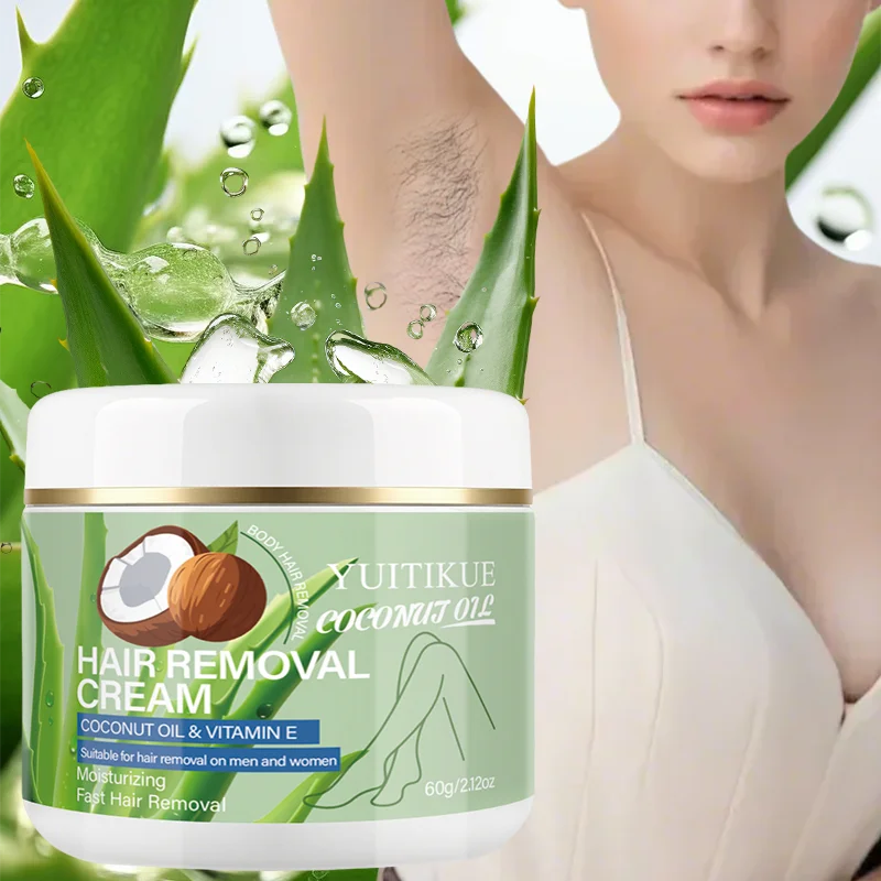 Yuitikue Coconut Oil Hair Removal Cream, 60g Moisturizing Fast Hair Remover with Vitamin E, Unisex Body Hair Removal Peaceful Pleasures Health and Wellness