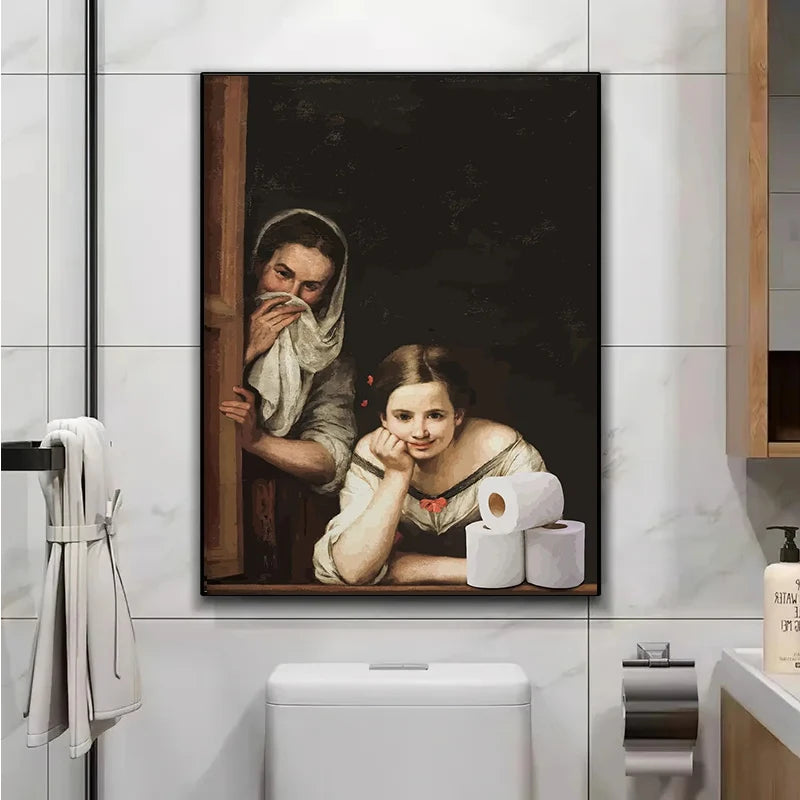 Funny Mona Lisa Bathroom Canvas Wall Art | Unframed Print