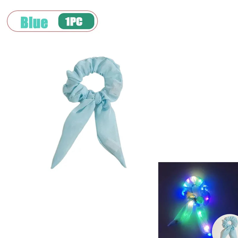 LED Light-Up Bow Scrunchie | Glowing Hair Tie for Parties