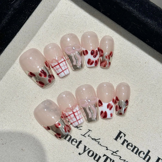 Pink Leopard Press-On Nails | French Mirror Gradient Full Cover Press-On Nails Peaceful Pleasures Health and Wellness S