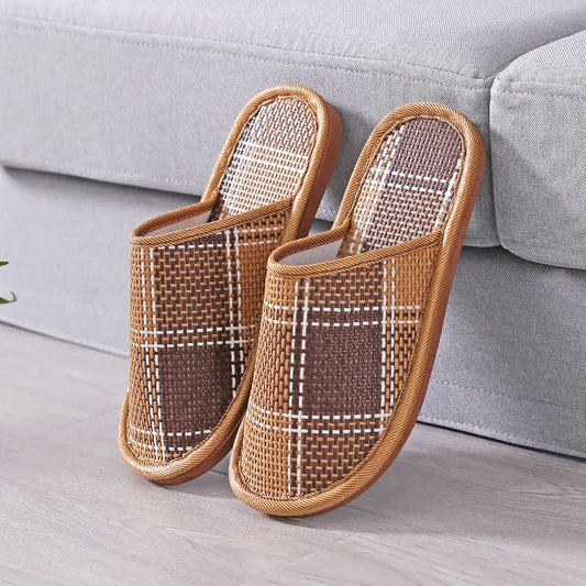 Bamboo Woven Rattan Slippers | Unisex Indoor Non-Slip Slides Indoor Woven Slippers Peaceful Pleasures Health and Wellness C 40-41