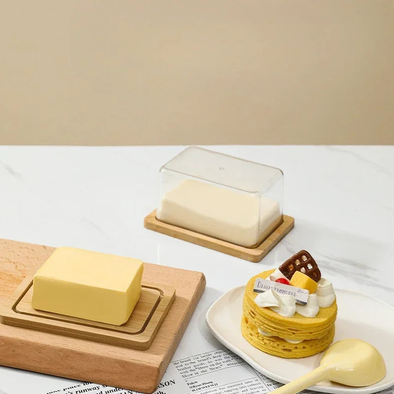 Countertop Bamboo Butter Dish Plate with Transparent Acrylic Lid Nordic Kitchen Storage Butter Container Box Butter Tableware Peaceful Pleasures Health and Wellness