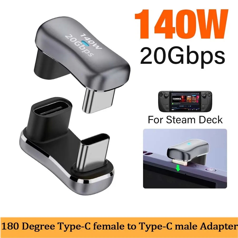 180 Degree Angle USB C Adapter USB-C 20Gbps PD 140W Charging Tablet USB C U Shape Converter for Steam Deck Accessories Peaceful Pleasures Health and Wellness