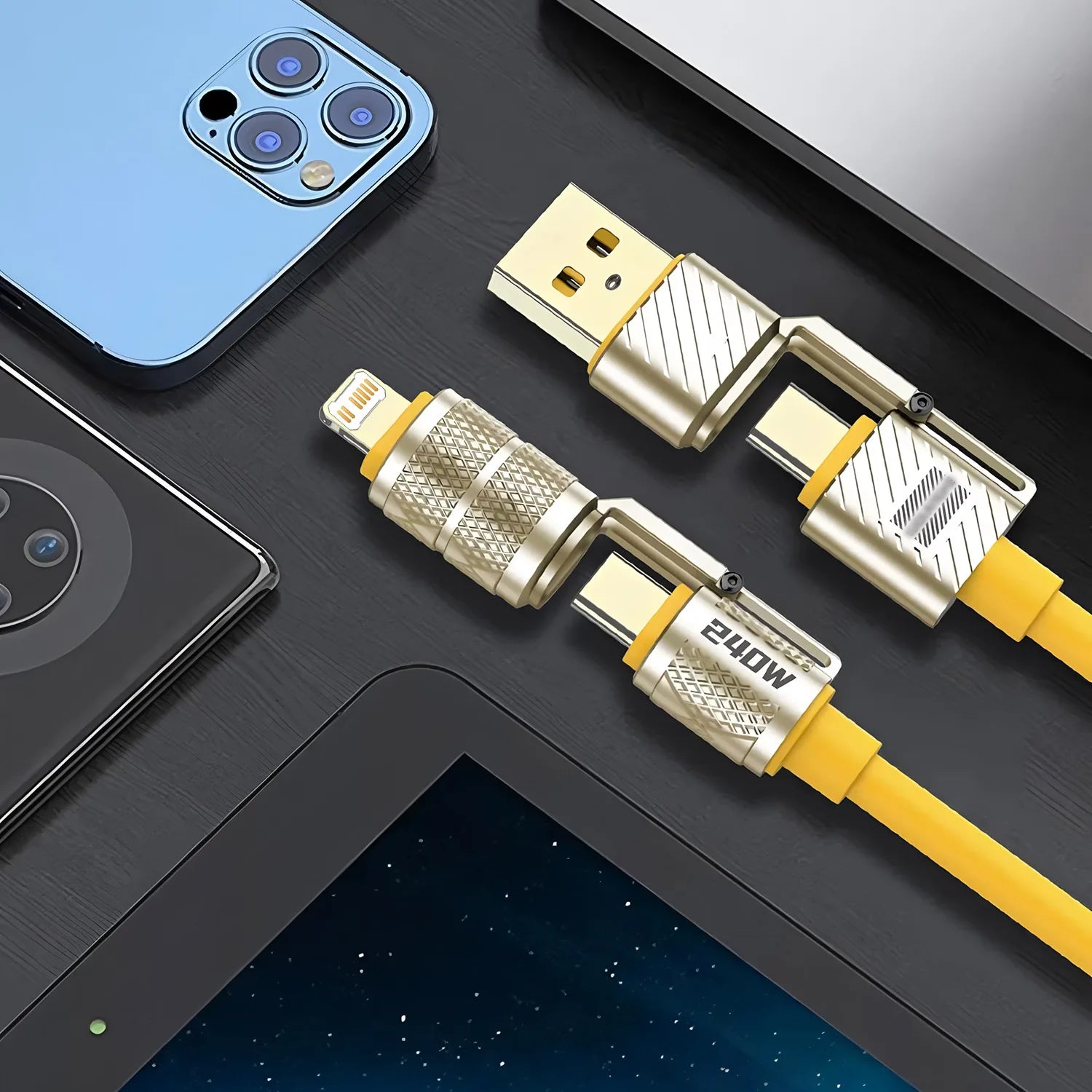 240W 4-in-1 Fast Charging Data Cable Type-C To Type-C Zinc Alloy Cable For iPhone15/16p Samsung Huawei Xiaomi Oppo iphone Peaceful Pleasures Health and Wellness