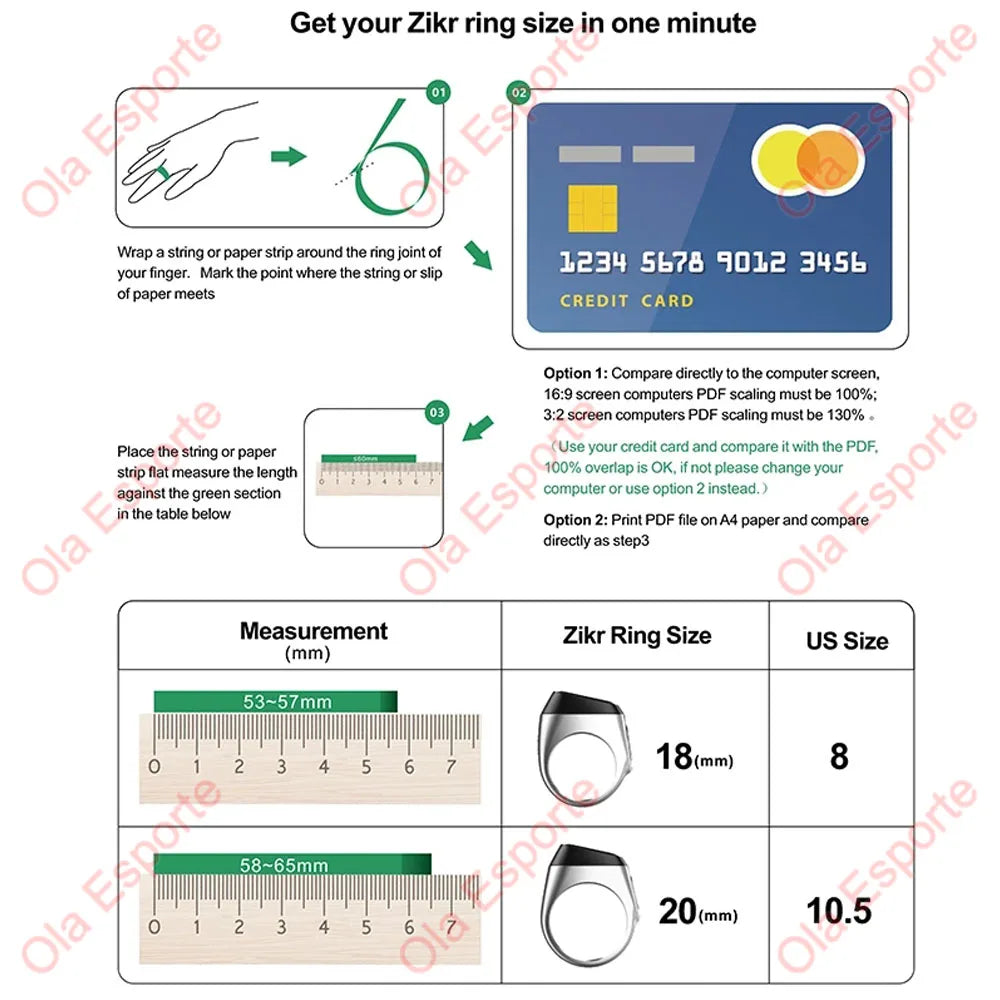 Smart Zikr Ring Digital Tasbih Counter | 5 Prayer Times & Qibla