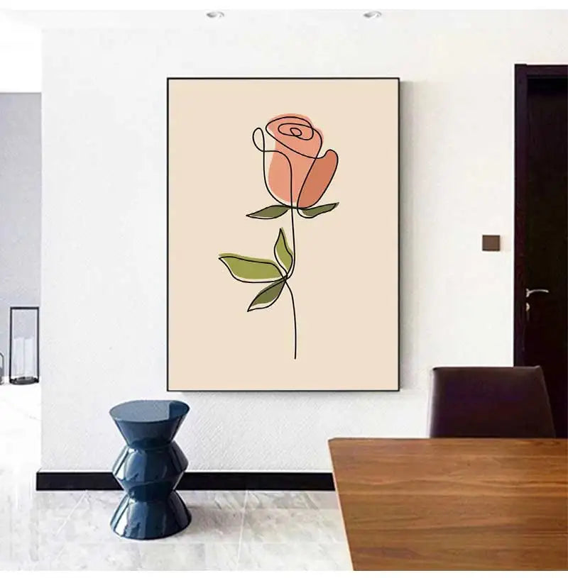 Vintage Nordic Canvas Wall Art | Abstract Girl Plant Leaf Print