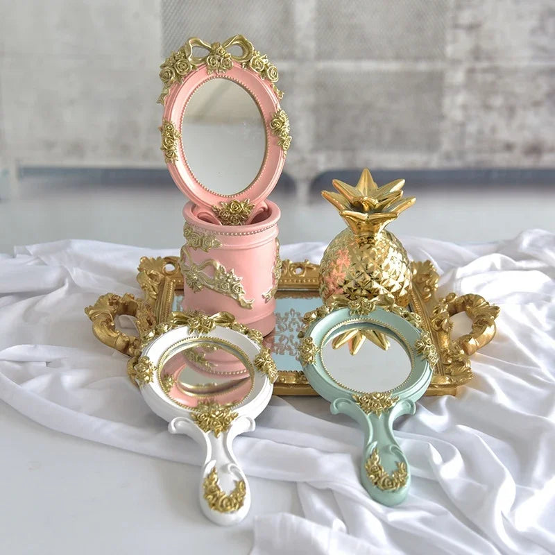Cute Creative Vintage Hand Mirrors Makeup Vanity Mirror Handheld Cosmetic Mirror with Handle for Gifts Peaceful Pleasures Health and Wellness