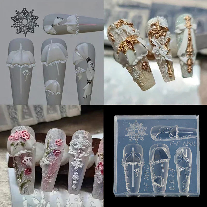 1Pcs Silicone Nail Mold Cartoon Dream Lace Umbrella 3d Nail Jewelry Artistic And Creative Nail Mold Peaceful Pleasures Health and Wellness