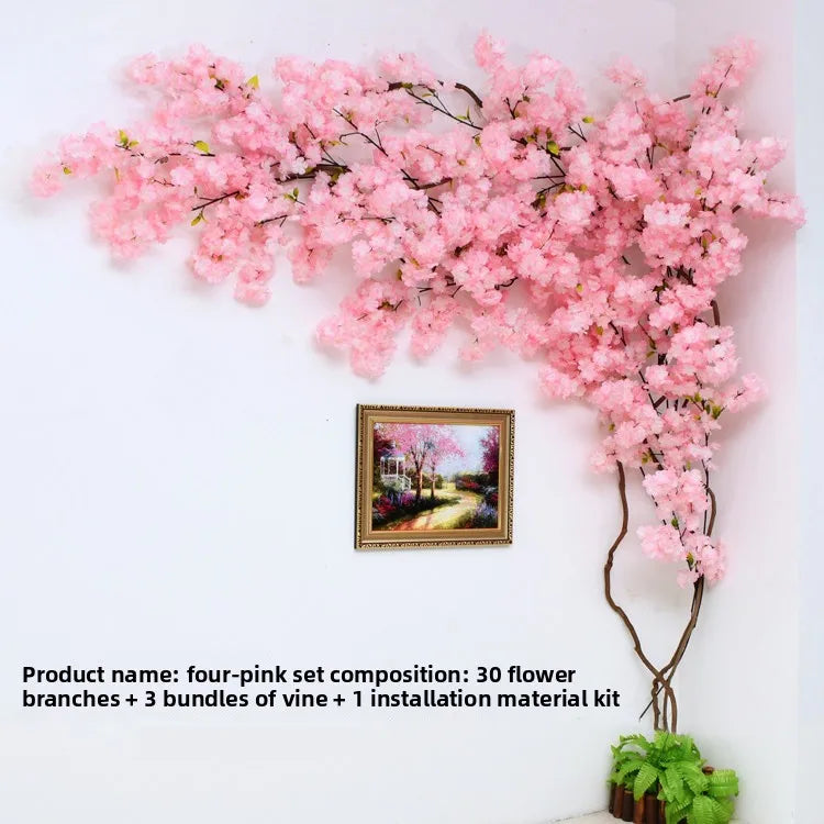 Artificial Cherry Blossom Tree Silk Flower Wall Vine Decor