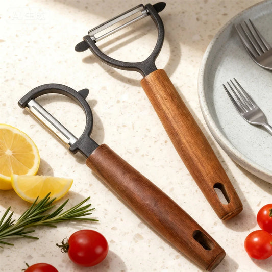 1/2 Pcs Premium Y/P Type Stainless Steel Multifunctional Peeler, Acacia Wood Handle Ultra Sharp Blade Vegetable Potato Apple Peaceful Pleasures Health and Wellness