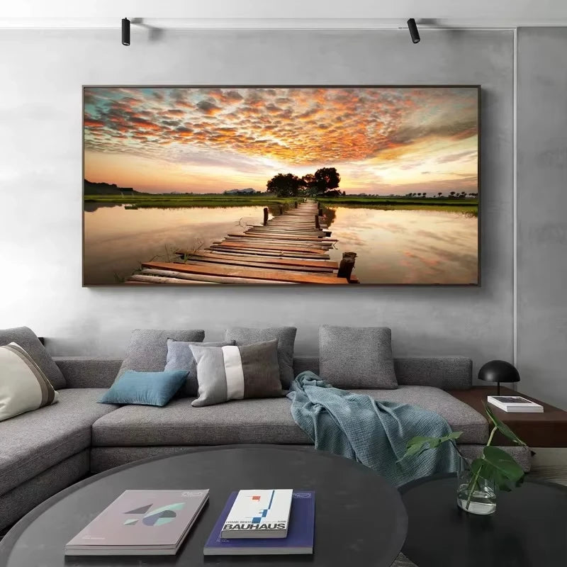 Nature Landscape Canvas Wall Art – Sunshine Forest Lake Print