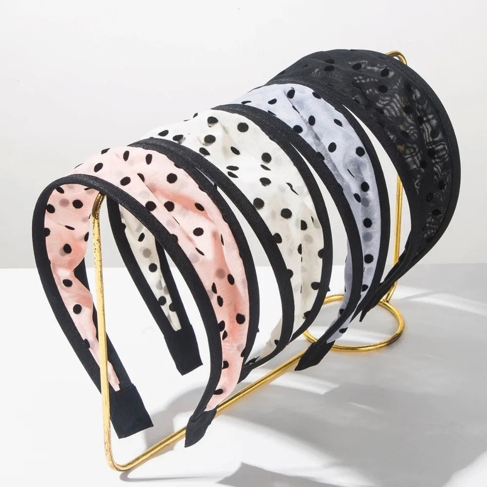 Polka Dot Mesh Wide Headband – Soft Non-Slip Hair Hoop Women Wide Hair Headband Peaceful Pleasures Health and Wellness