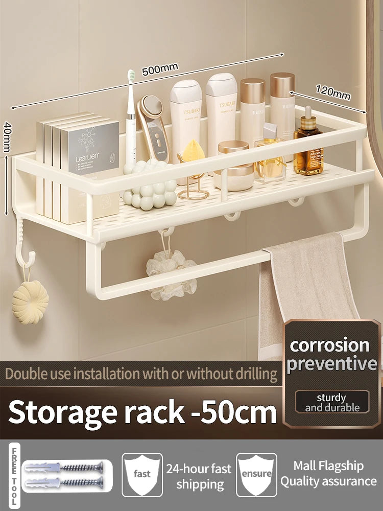 Wall-Mounted Bathroom Shelf & Towel Rack | Metal Storage Organizer