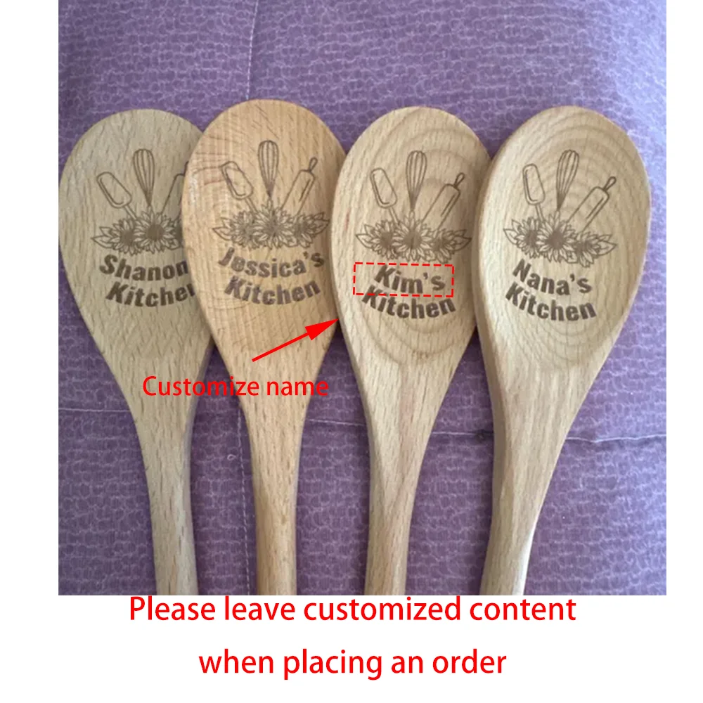 Custom Engraved Wooden Spoon | Personalized Kitchen Gift Engraved Kitchen Utensil Peaceful Pleasures Health and Wellness CCustom Spoon 1Pcs 30x5cm
