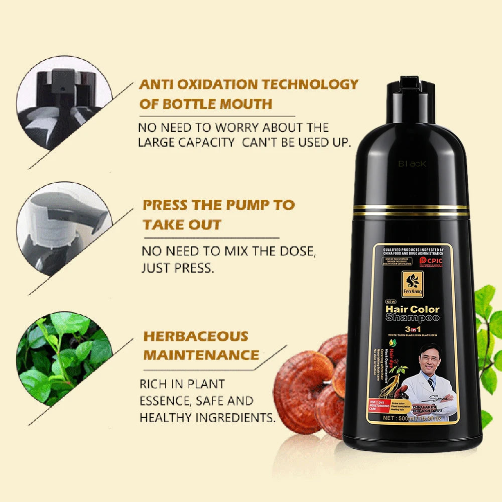 Hair Color Shampoo for Gray Hair 3 in 1 Black Hair Dye Shampoo for Women&Men Natural Herbal Safety Nourishing Hair Care Cream Peaceful Pleasures Health and Wellness