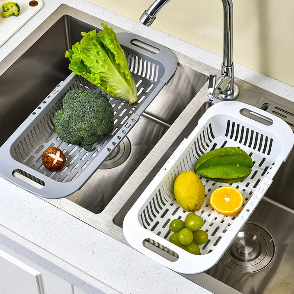 Adjustable Telescopic Sink Drain Rack & Vegetable Basket