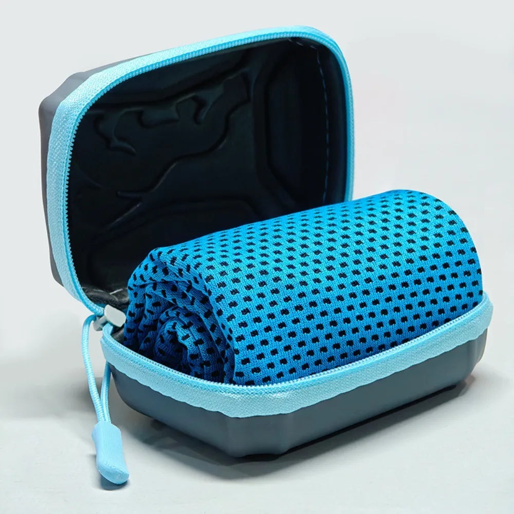 Portable Polyester Cooling Towel Microfiber EVA Case Quick Dry Towel Absorbent Ice Towel Outdoor Peaceful Pleasures Health and Wellness Blue