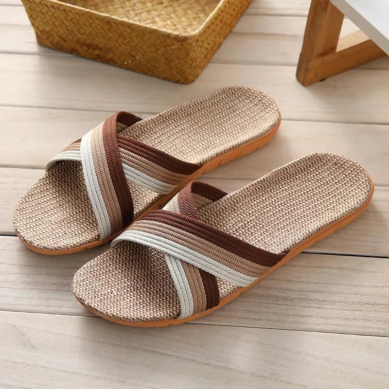 Men's Linen Indoor Slippers – Anti-Slip, Silent & Cool