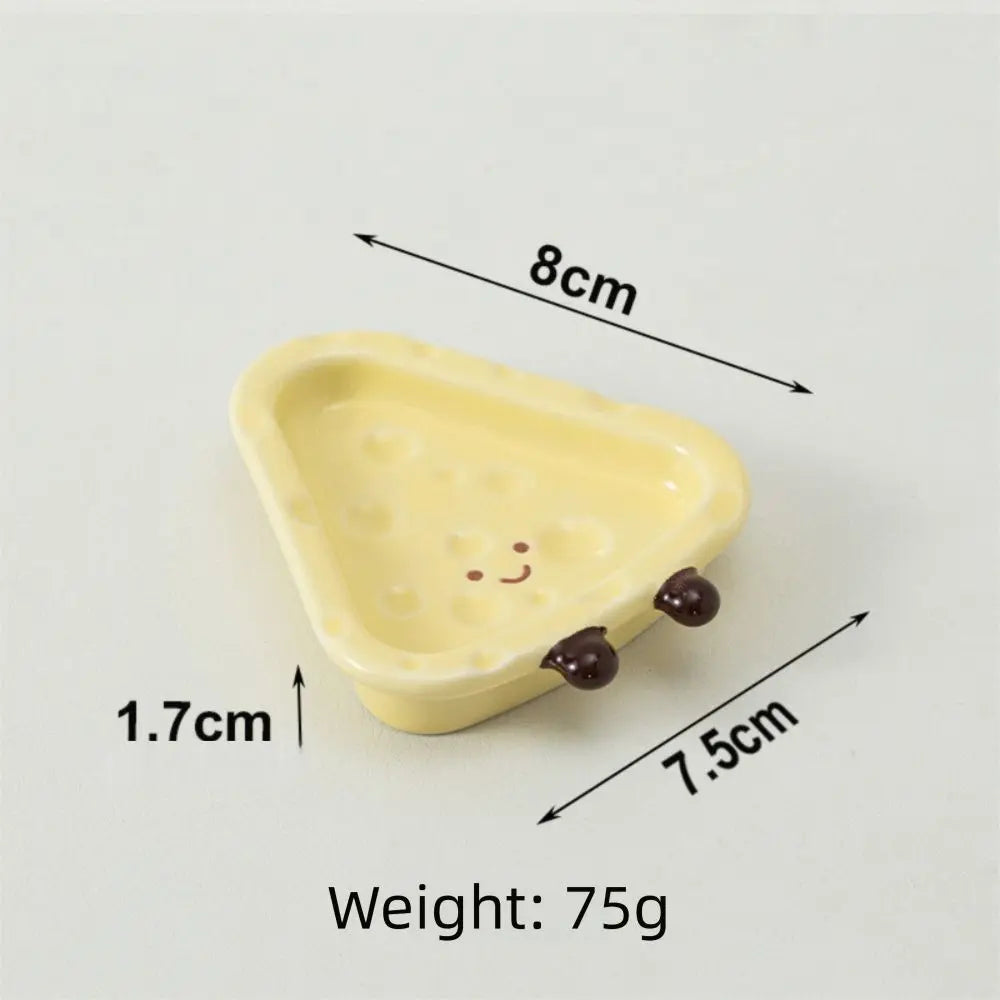 Cute Cheese Shape Ceramic Ornament Creative Hand Painted Underglaze Small Dish Exquisite Household Desktop Decoration Accessory Peaceful Pleasures Health and Wellness