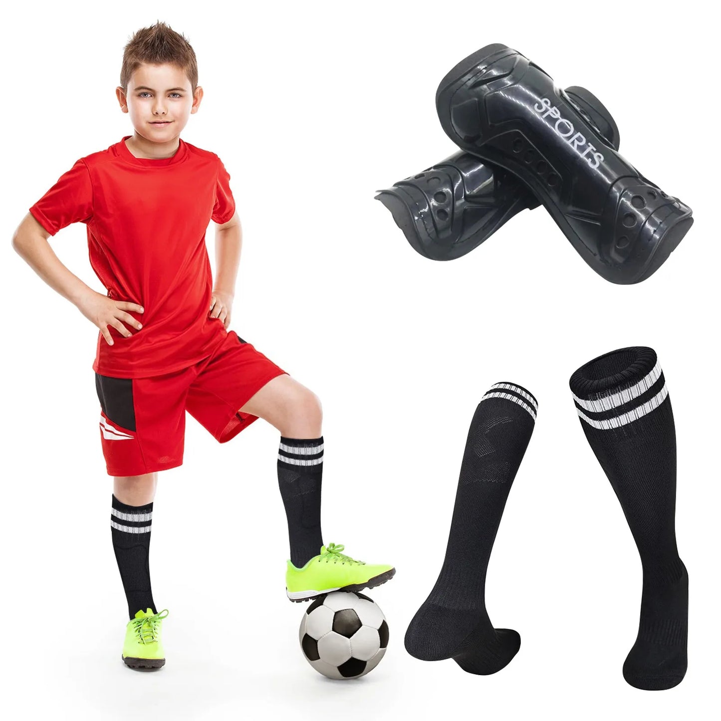 Kids Football Socks & Shin Guards Set – Anti-Slip Knee-High