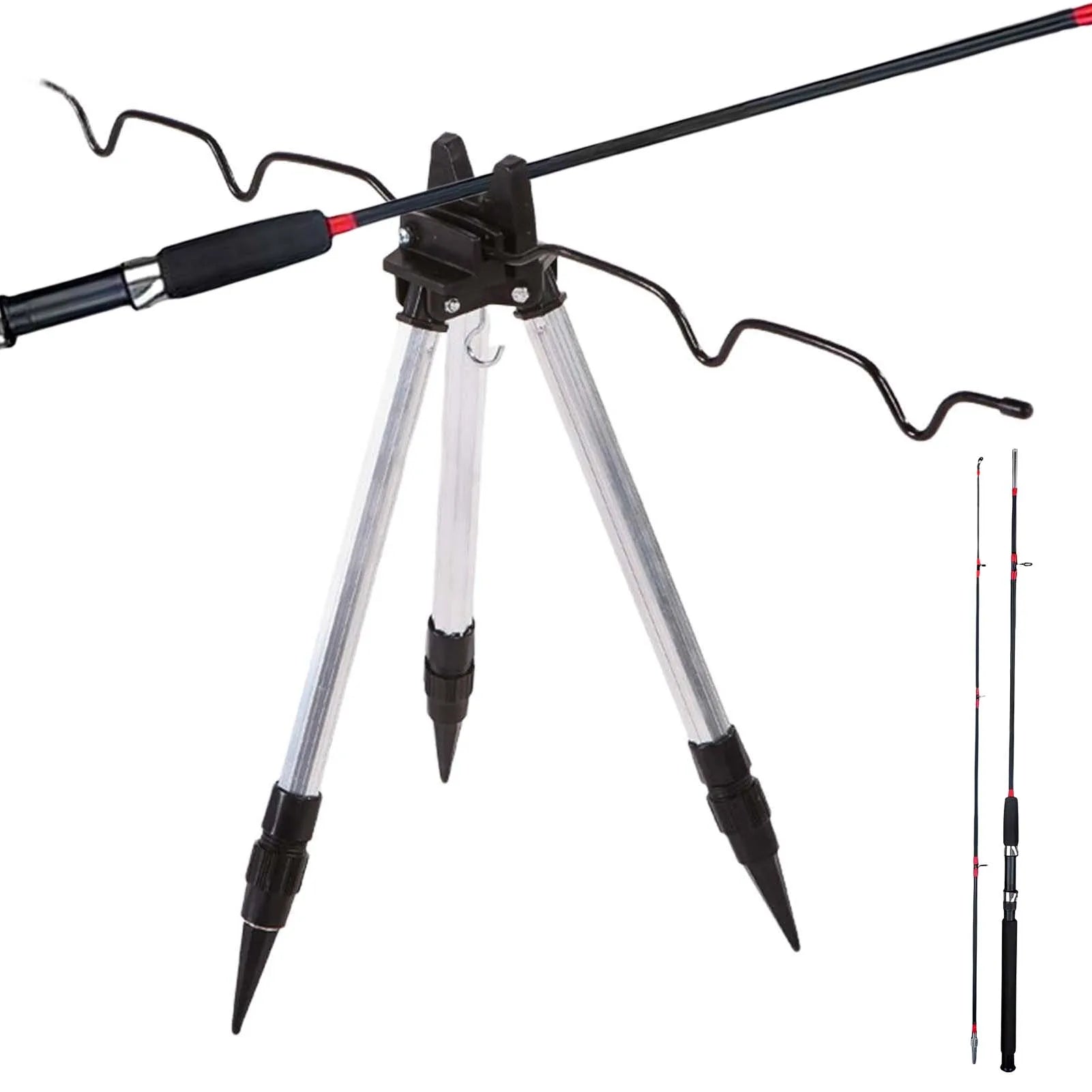 Aluminum Alloy Fishing Rod Holder Portable and Foldable Tripod Ground Support Brackets Fits for Different Sizes of Rods Peaceful Pleasures Health and Wellness Black Small