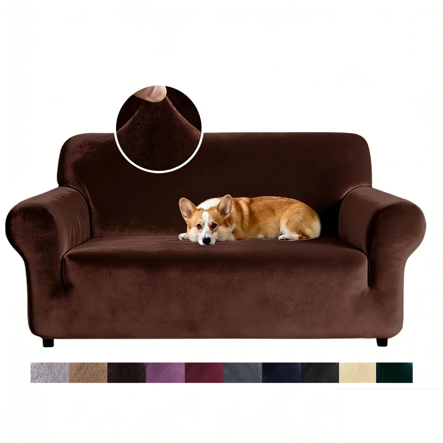 Premium Thicken Plush Velvet Sofa Cover Upgraded 3D Armrest Shape Stretch Couch Cover Sofa Slipcover Luxury Furniture Protector Peaceful Pleasures Health and Wellness Coffee 3seat (190-230cm)