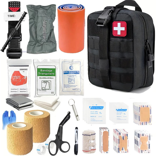 131pcs First Aid Kit, First Aid Trauma Kit, Military Medical First Aid Kit with Tourniquet, Camping Equipment Supplies Emergency Peaceful Pleasures Health and Wellness black