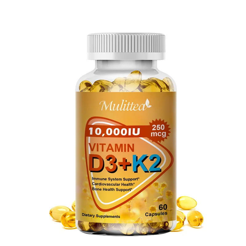 Vitamin D3 + K2 (MK-7) Capsules – Bone, Heart, Teeth & Immunity | 60 Count Peaceful Pleasures Health and Wellness 60pcs United States