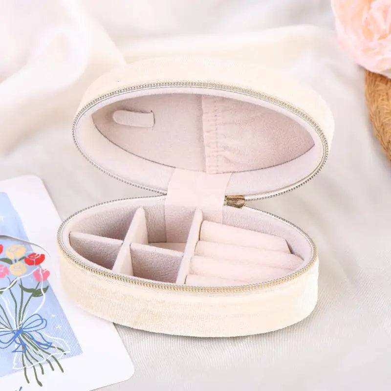 Mini Velvet Jewelry Box Oval Shape for Storage of Rings Earrings Bracelets Luxury Organizer for Home or Travel Peaceful Pleasures Health and Wellness Apricot