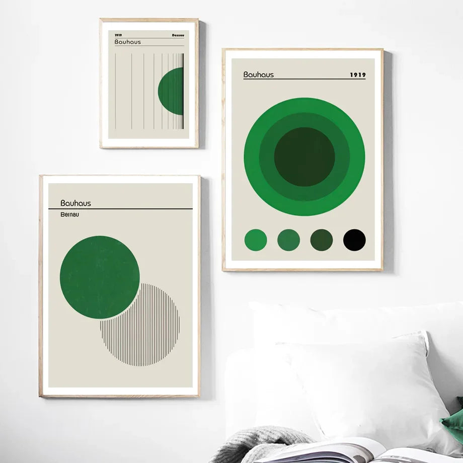 Scandinavian Bauhaus Abstract Green Canvas Wall Art Print