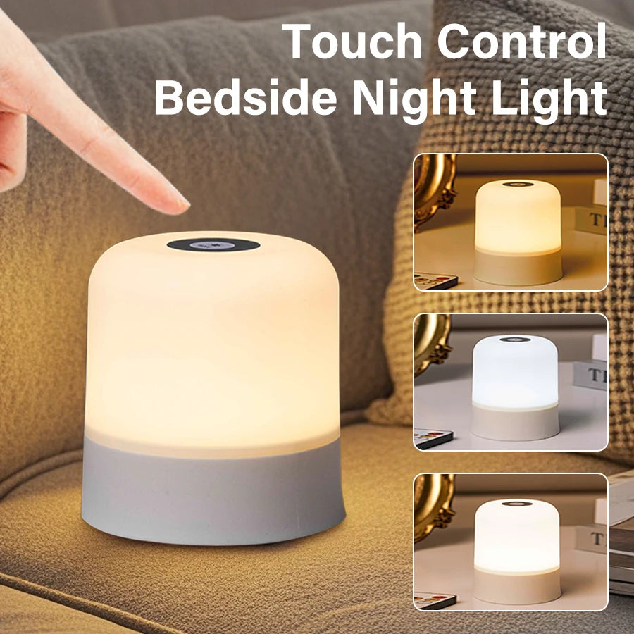RGB LED Table Lamp Dimmable Bedside Lamp For Bedroom Tricolor 16Color Change Touch Night Light Rechargeable Portable Night Lamp Peaceful Pleasures Health and Wellness