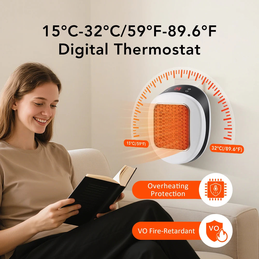 600W Home Electric Heater Winter Body Warmer Portable Wall Plug Space Heater with Remote Control Office Fast Heating Heater Mini Peaceful Pleasures Health and Wellness