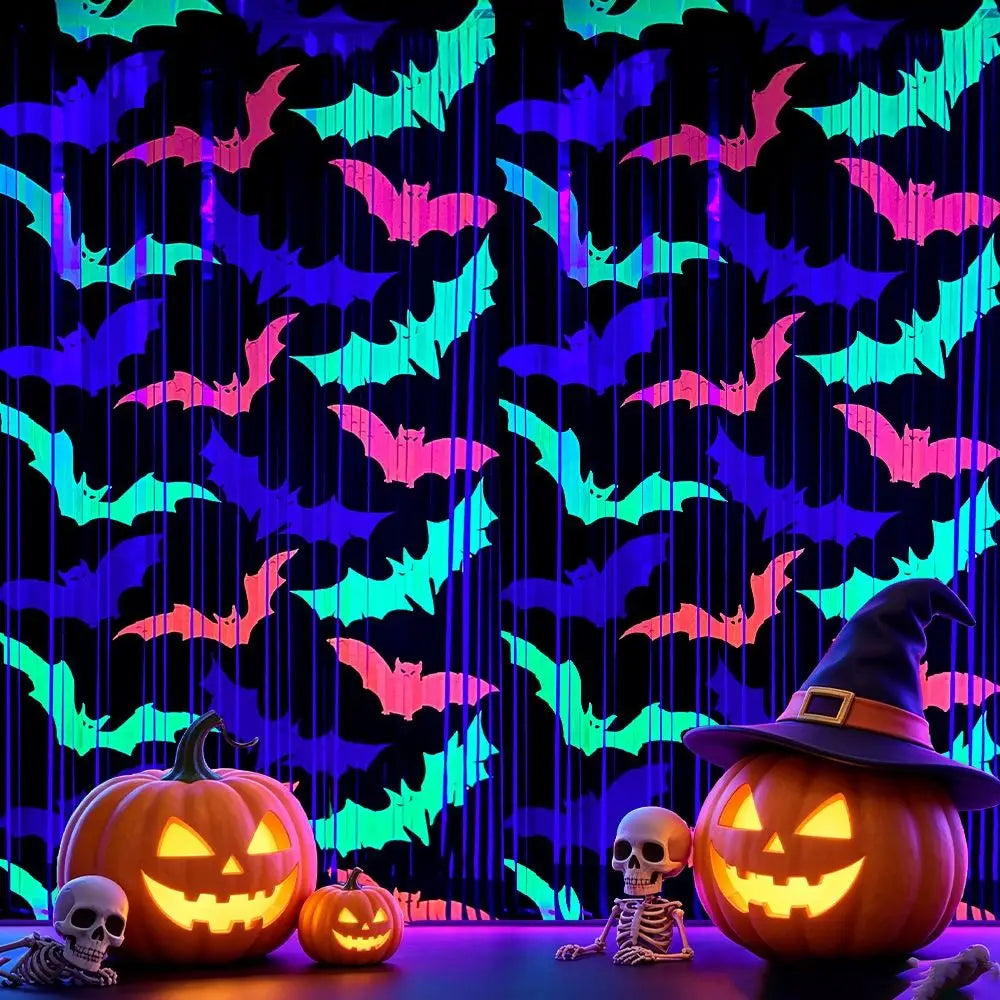 Halloween Bat Tinsel Curtain – Fluorescent Backdrop 1x2M