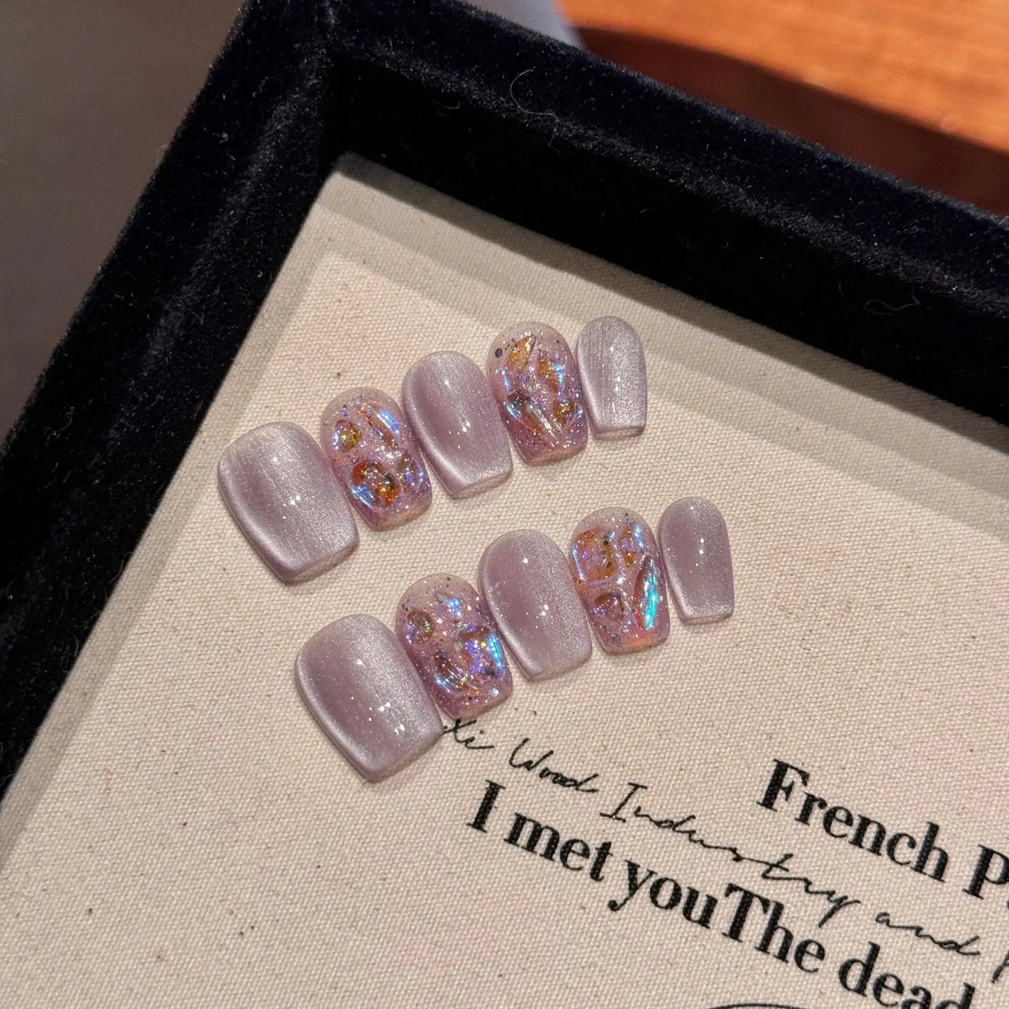 Handmade Press on Nails Ice Clear Blue Cat Eye Fake Nail Tips with Star Rhinestone Wearable Detachable Shiny Short False Nails Peaceful Pleasures Health and Wellness L