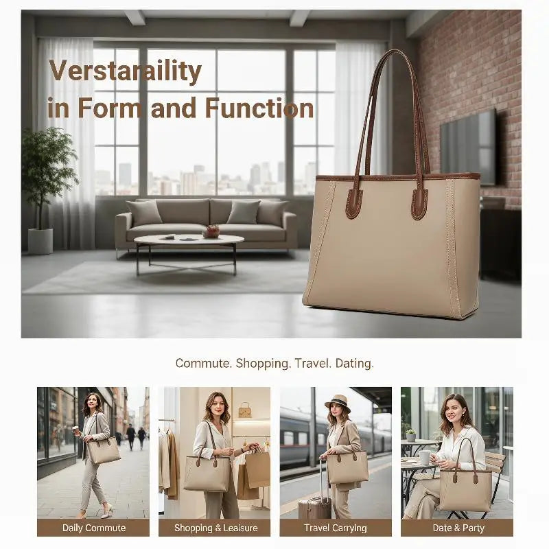 Large Capacity PU Leather Tote Bag – Women's Shoulder Bag