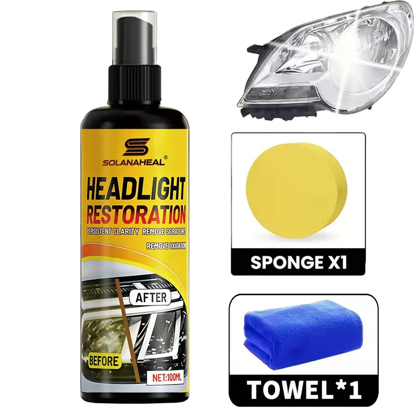 Headlight Restoration Polish Kit – Removes Yellowing & Oxidation