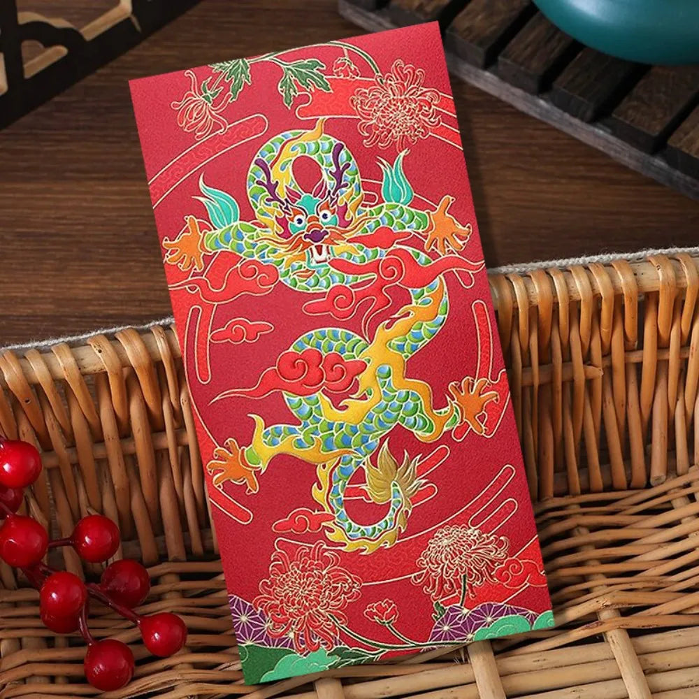 Hot Stamping Chinese New Year red envelopes Solid Embossed Lucky Money Bag Thickened Paper Red Packet Year of The Snake Peaceful Pleasures Health and Wellness