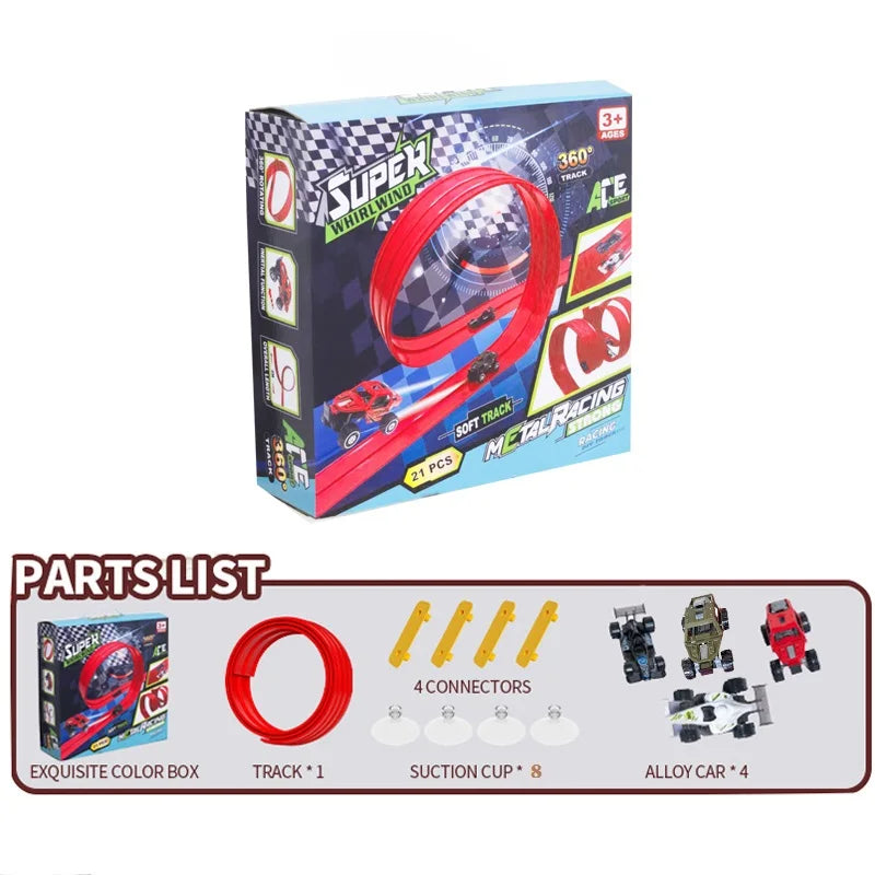 DIY Assembled Soft Track Car Inertia Return Kids Rolls Up Portable