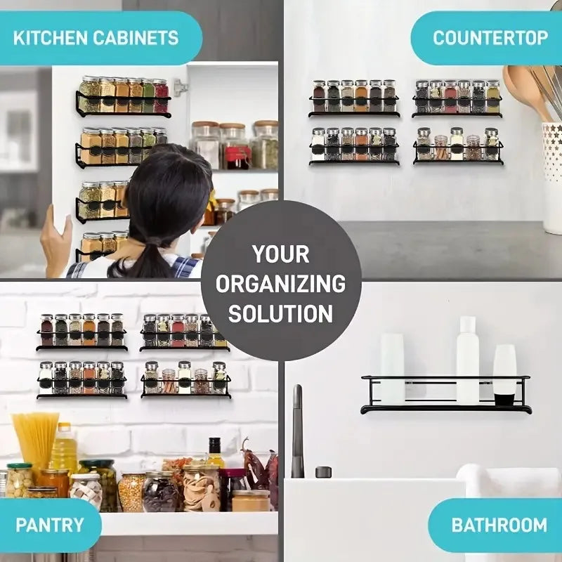 Wall-Mounted Iron Spice Rack & Kitchen Shelf Organiser