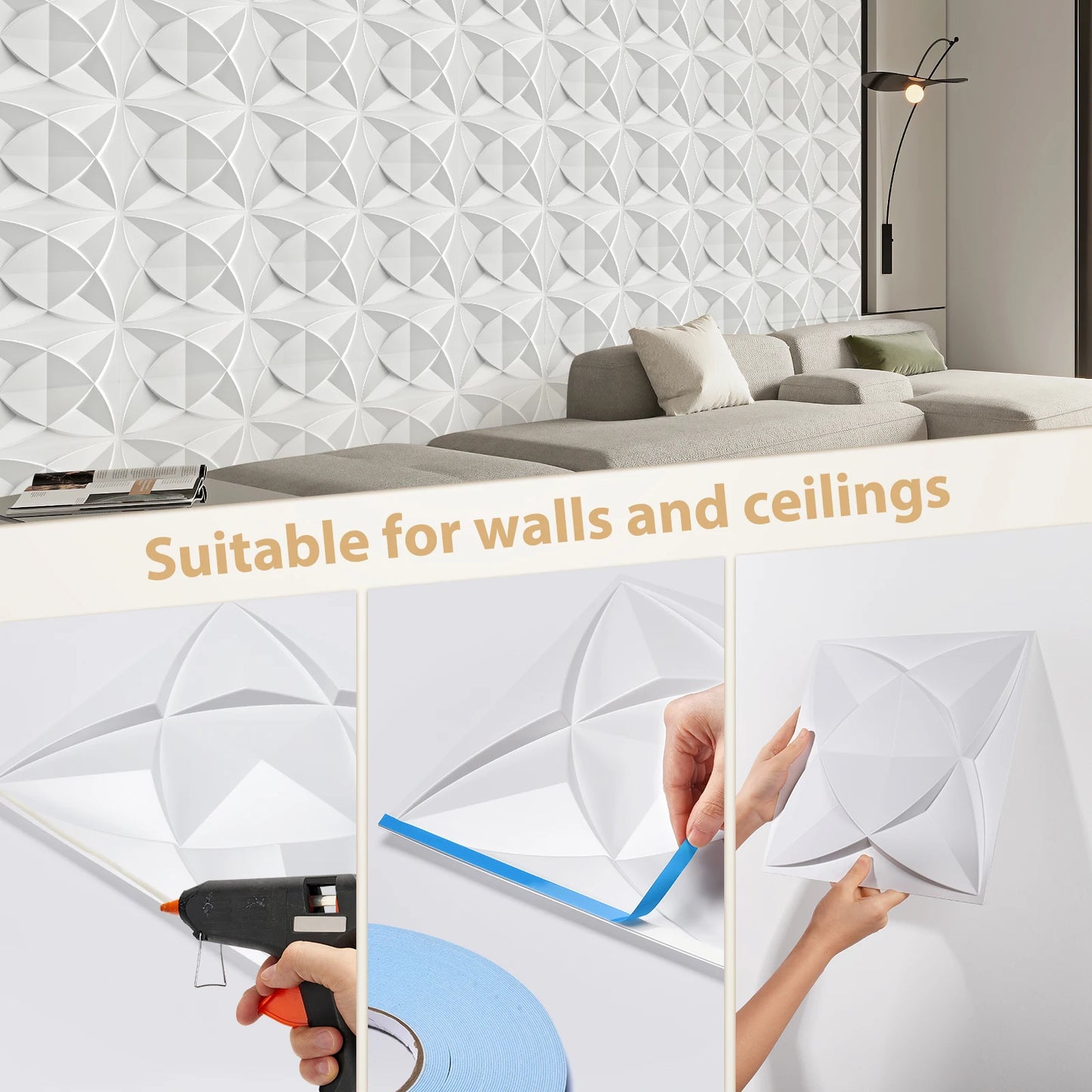 3D Wall Panels for Interior Wall Decor, Modern Diamond Textured Accent Wall Paneling for Gaming Living Room TV Wall Background Peaceful Pleasures Health and Wellness