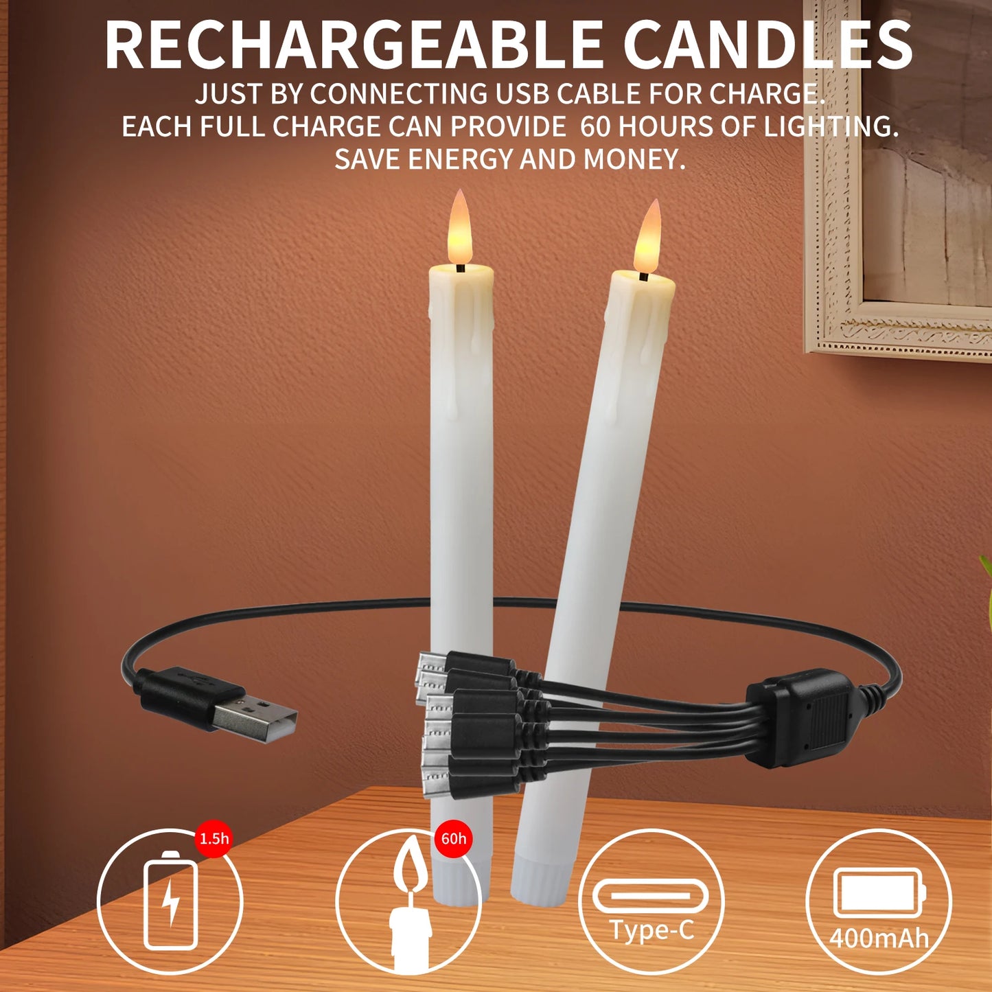 Flameless Taper Candles with Remote & Timer | 6-Pack LED 9.6"